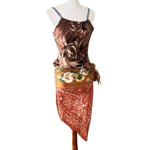 Y2K Vintage Mixed Scarf Tunic with Met Museum Silk Sash